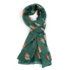 Pure Fashions Watercolour Robins Scarf In Green