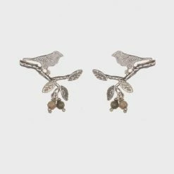 Amanda Coleman Bird On Branch Silver Earrings New