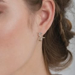 Amanda Coleman Bird On Branch Silver Earrings New