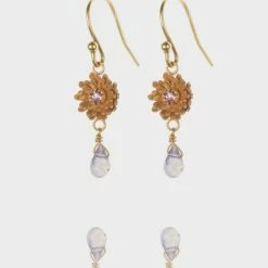 Amanda Coleman Dahlia Drop Earrings Pink Tourmaline Gold Vermeil New