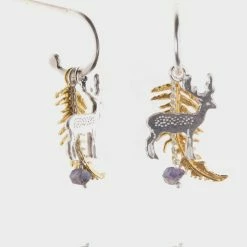 Amanda Coleman Stag & Fern Earrings Half Hoops Silver & Gold