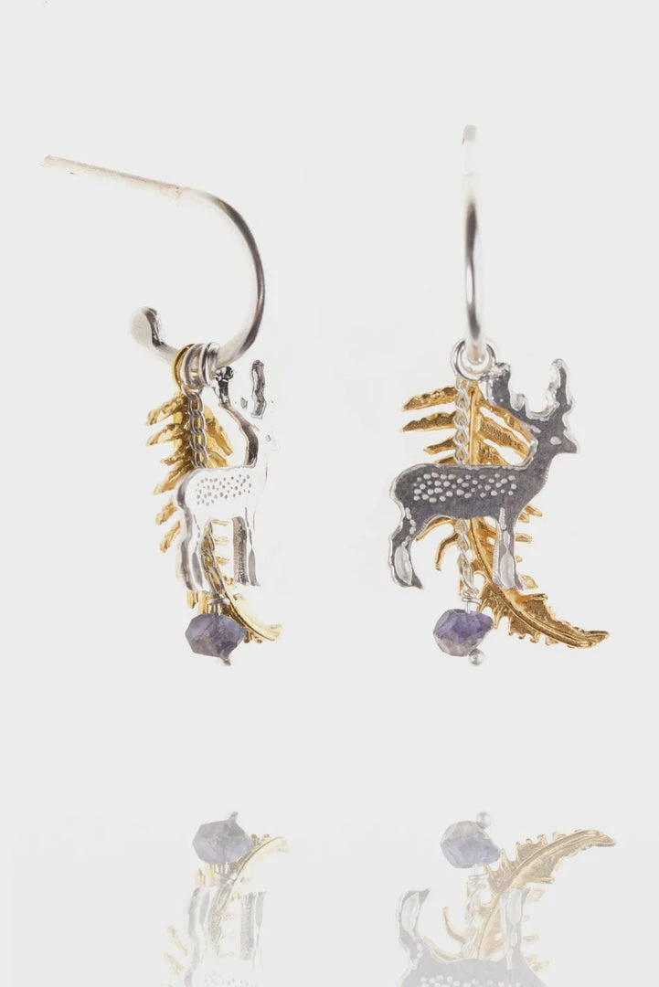New ✨ Amanda Coleman Stag & Fern Earrings Half Hoops Silver & Gold 🎁 1 Amanda Coleman Stag & Fern Earrings Half Hoops Silver & Gold