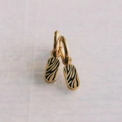 Bazou Black Zebra Print Gold Earrings New