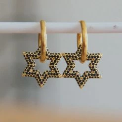 Bazou Blue Crystal Star Gold Earrings