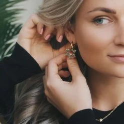 Bazou Blue Crystal Star Gold Earrings