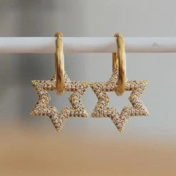 Bazou Clear Crystal Star Gold Earrings