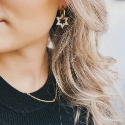 Bazou Clear Crystal Star Gold Earrings