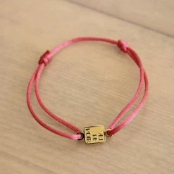 Bazou Satin Bracelet With Au Revoir Charm - Red/Pink