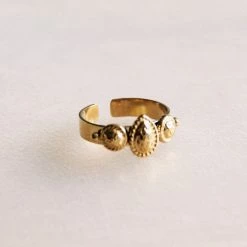 Bazou Stainless Steel Ring With Drop And Details – Gold