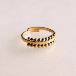 Bazou Steel Adjustable Ring Dotted Edge Gold