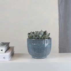 Biggie Best Ocean Blue Ribbed Planter