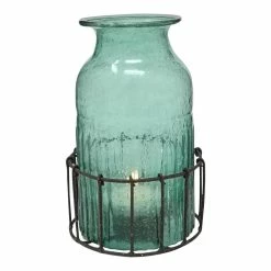 Casa Verde New Terrace & Garden Bottle Tealight In Basket Sea Green