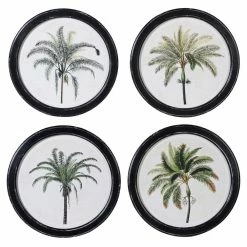 Coach House Round Framed Palm Pictures Set Of 4 New