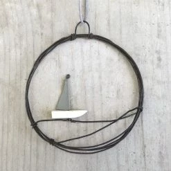 East Of India Sm Rusty Wire Wreath Sailboat