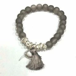 Jewellery Eliza Gracious Grey Beaded Bracelet With Tassel & Charm