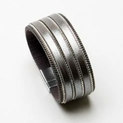 Jewellery Eliza Gracious Leather Gunmetal Cuff Bracelet