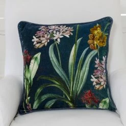 Grand Illusions Velvet Cushion Agapanthus White New