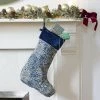 New Green & Heath Christmas Stocking In William Morris Marigold Indigo With Navy Velvet Trim