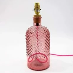 New Jarapa Recycled Glass Diamond Bottle Lamp Pink