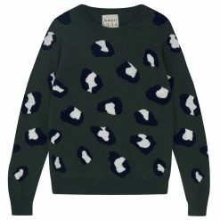 New Jumper 1234 Cashmere Leopard Crew Khaki/Navy
