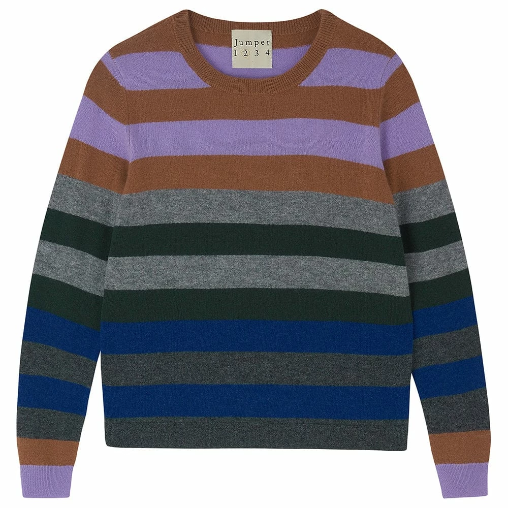 Flash Sale 👏 Jumper 1234 Cashmere Multi Stripe Crew, Caramel ⭐ 1 Jumper 1234 Cashmere Multi Stripe Crew, Caramel