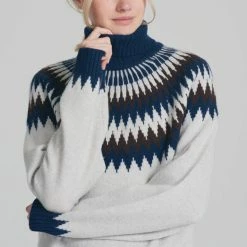 Jumper 1234 Cashmere Roll Neck In Navy And Silver