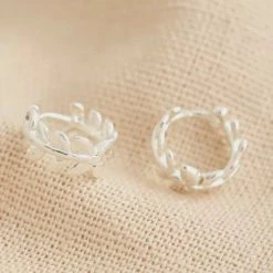 New Lisa Angel Fern Leaf Huggie Earrings Silver