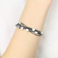 New Lisa Angel Silver Heart Grey Multi Strand Leather Bracelet