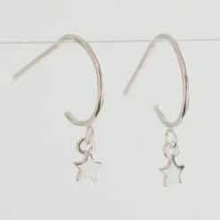 Lisa Angel Sterling Silver Star Charm Hoop Earrings