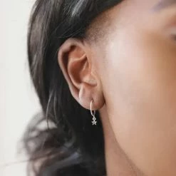 Lisa Angel Sterling Silver Star Charm Hoop Earrings