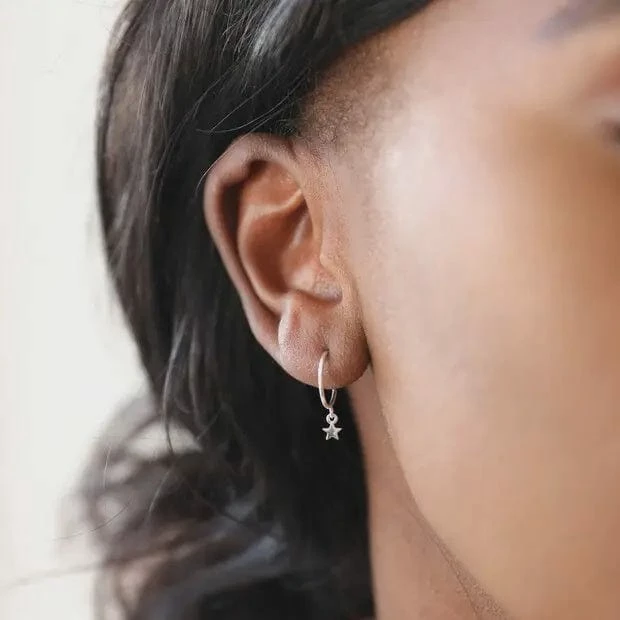 Hot Sale 🔔 Lisa Angel Sterling Silver Star Charm Hoop Earrings 🛒 2 Lisa Angel Sterling Silver Star Charm Hoop Earrings