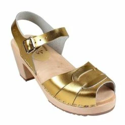 New Lotta From Stockholm Classic Peep Toe Gold Clogs