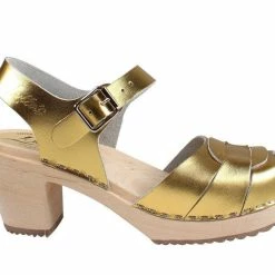 New Lotta From Stockholm Classic Peep Toe Gold Clogs