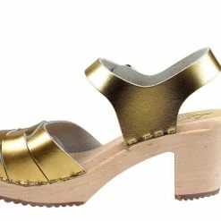 New Lotta From Stockholm Classic Peep Toe Gold Clogs
