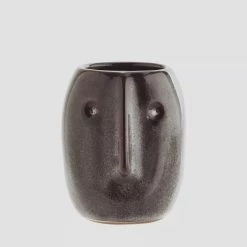 Madam Stoltz Flower Pot Face Imprint Red Stoneware