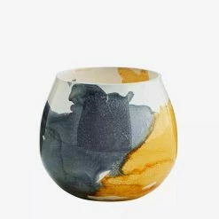 Madam Stoltz Glass Votive, Grey And Yellow