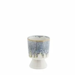Madam Stoltz Stoneware Flower Pot- Blue, White