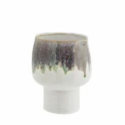 Madam Stoltz Stoneware Flower Pot -Purple, Green