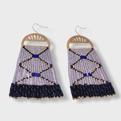 Mayana Beaded Handwoven Crisscross Fringe Earrings New