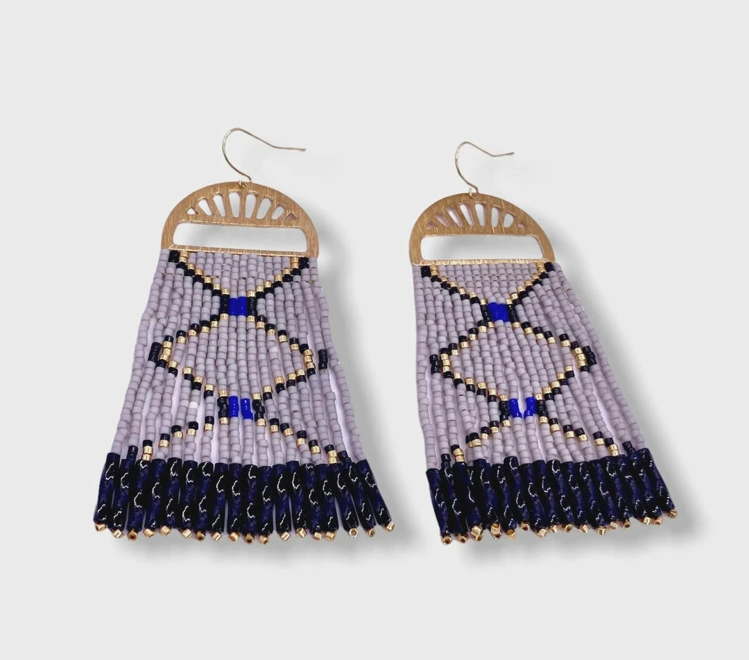 Budget 🌟 Mayana Beaded Handwoven Crisscross Fringe Earrings New 💯 1 Mayana Beaded Handwoven Crisscross Fringe Earrings New
