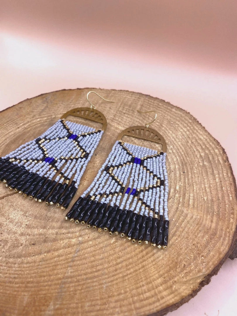 Budget 🌟 Mayana Beaded Handwoven Crisscross Fringe Earrings New 💯 2 Mayana Beaded Handwoven Crisscross Fringe Earrings New