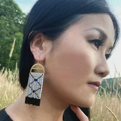 Budget 🌟 Mayana Beaded Handwoven Crisscross Fringe Earrings New 💯 5 Mayana Beaded Handwoven Crisscross Fringe Earrings New