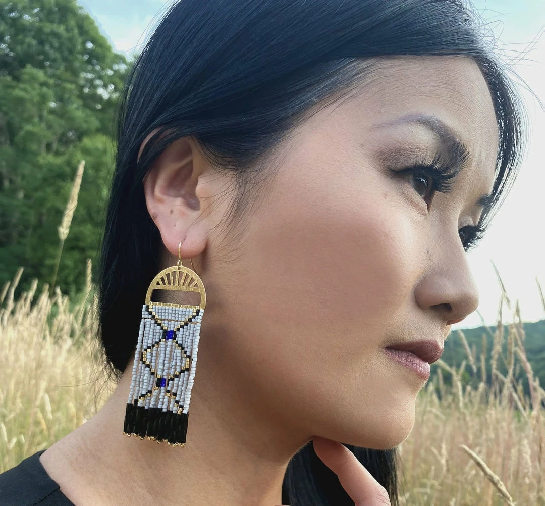 Budget 🌟 Mayana Beaded Handwoven Crisscross Fringe Earrings New 💯 3 Mayana Beaded Handwoven Crisscross Fringe Earrings New