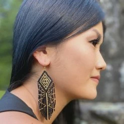 Mayana Beaded Handwoven Tribal Diamond Fringe Earrings