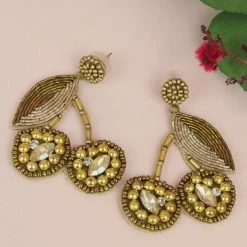 My Doris Gold Cherry Beaded Earrings New