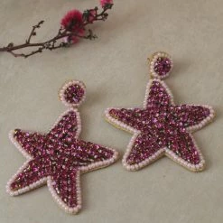 My Doris Pink Crystal Stars Earrings New