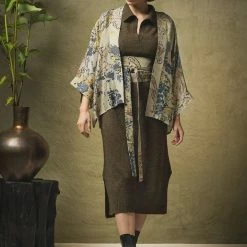 One Hundred Stars Dhurrie Taupe Kimono New