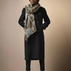 One Hundred Stars Etched Floral Khaki Scarf New