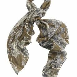 One Hundred Stars Etched Floral Khaki Scarf New