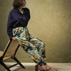 One Hundred Stars Crepe Pants Winter Lily Verdigris New